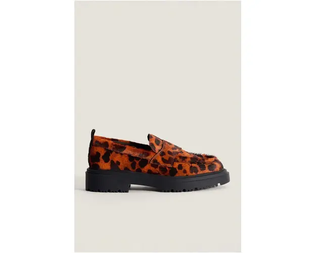 Hoff mocasini de piele LEOPARD NARANJA femei, culoarea portocaliu, cu toc plat, 22428001 SCHOOL