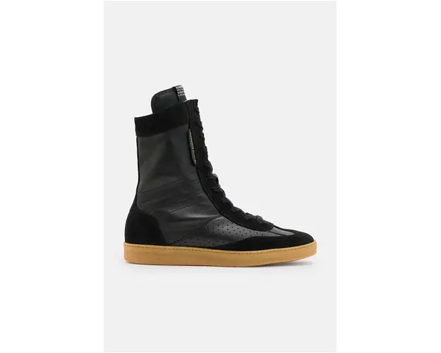 AllSaints cizme de piele Louise High Top femei, culoarea negru, cu toc plat, W070FB