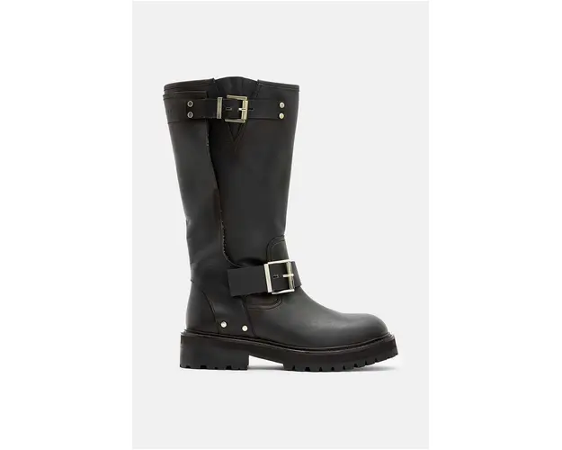 AllSaints ghete de piele Tay Biker Boot femei, culoarea negru, cu toc plat, W026FA
