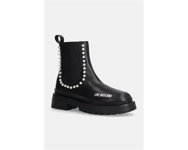 Love Moschino cizme de piele femei, culoarea negru, cu toc plat, JA21065G0LIA0000