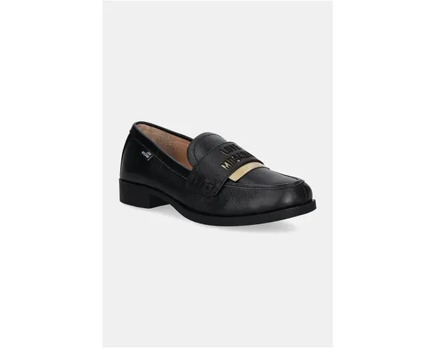 Love Moschino mocasini de piele femei, culoarea negru, cu toc plat, JA10432G0LIC5000