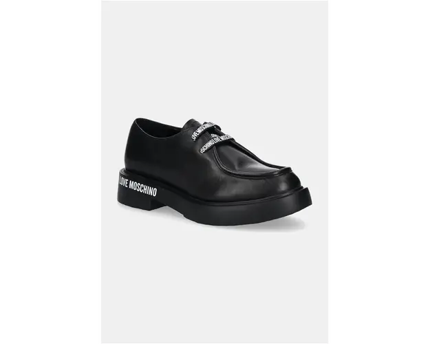 Love Moschino pantofi de piele femei, culoarea negru, cu toc plat, JA10414G0LIA0000