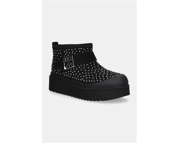 Tory Burch cizme de zapada din piele intoarsa Mellow Shearling Stud Platform Boot culoarea negru, 165420-006