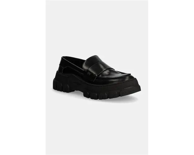Weekend Max Mara mocasini de piele CONERO femei, culoarea negru, cu toc plat, 2425526015600