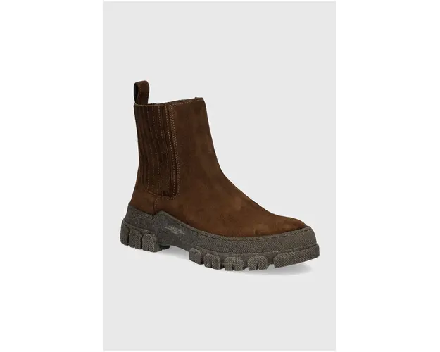 Weekend Max Mara botine din piele intoarsa GENEPI femei, culoarea maro, cu platforma, 2425796055600