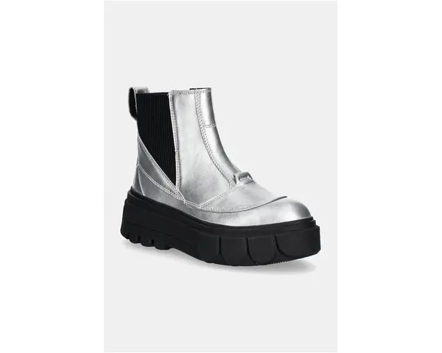 Sorel ghete chelsea de piele CARIBOU X BOOT CHELSEA W femei, culoarea argintiu, cu platforma, 2048441034