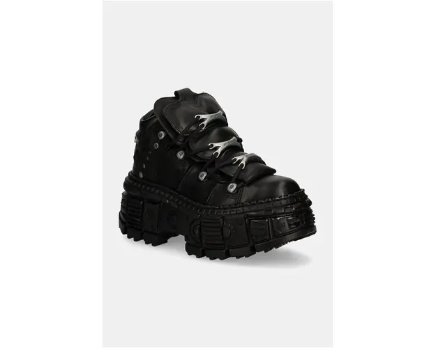New Rock sneakers din piele CRUST NEGRO + TANK CASCO NEGRO culoarea negru, M-WALL106-S12