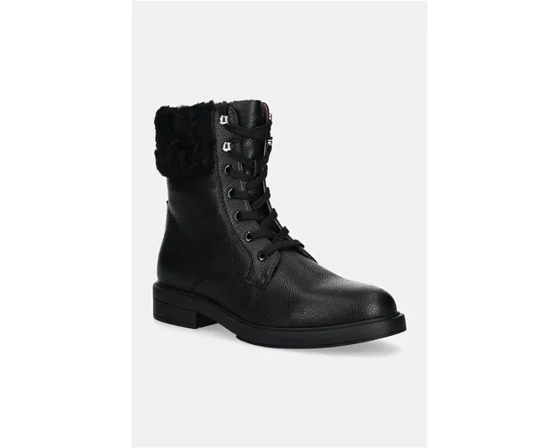 BOSS botine Vanity femei, culoarea negru, cu toc plat, 50529369