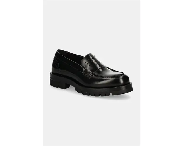 BOSS mocasini de piele Helen femei, culoarea negru, cu platforma, 50529799