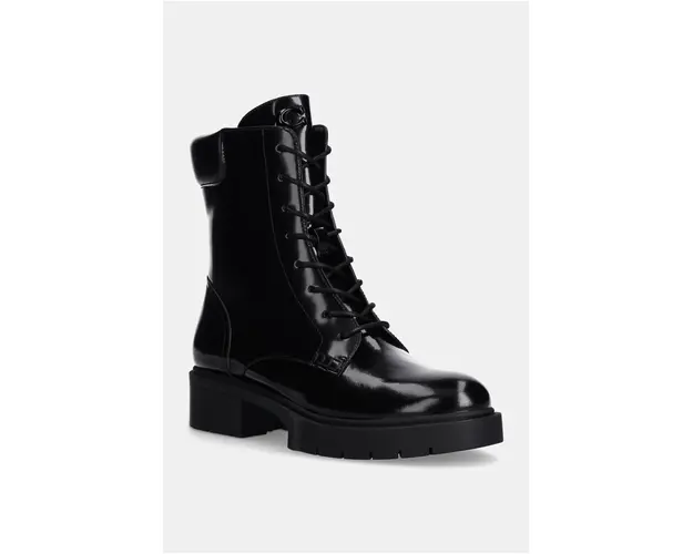 Coach bocanci de piele Leighton femei, culoarea negru, cu toc plat, CX027