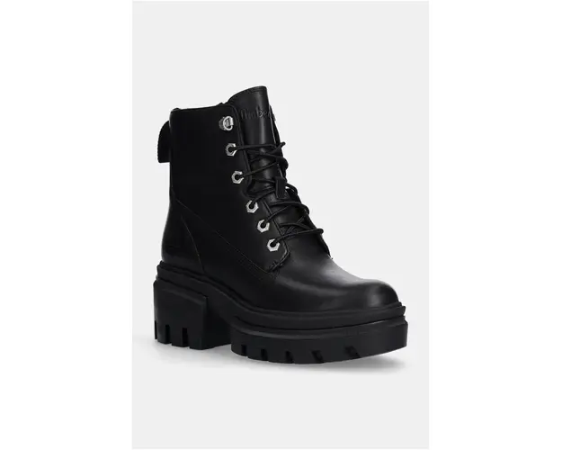 Timberland bocanci de piele Everleigh femei, culoarea negru, cu toc plat, TB0A41S70151
