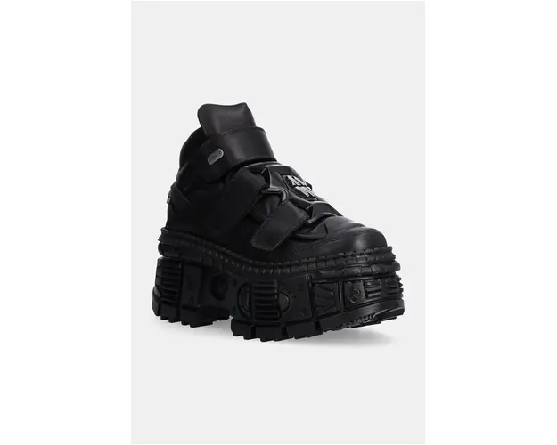 New Rock ghete de piele Crust Negro Negro + Tank Casco Negro femei, culoarea negru, cu platforma, M-WALL285-S2