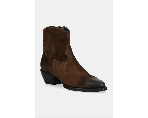 Billi Bi cizme de cowboy din piele intoarsa femei, culoarea maro, cu toc drept, A14745