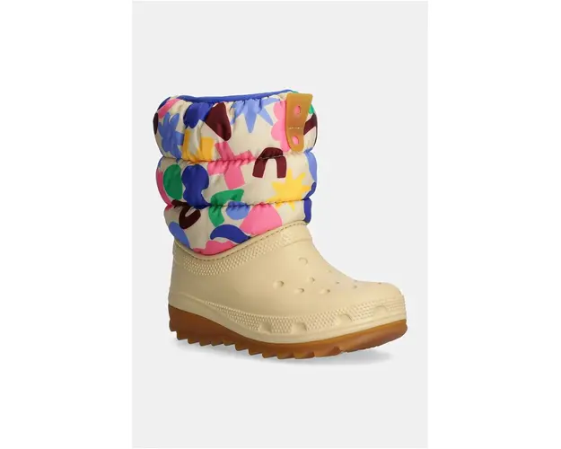 Crocs cizme de iarna copii CLASSIC NEO PUFF GEO SHAPES BOOT culoarea bej, 210410