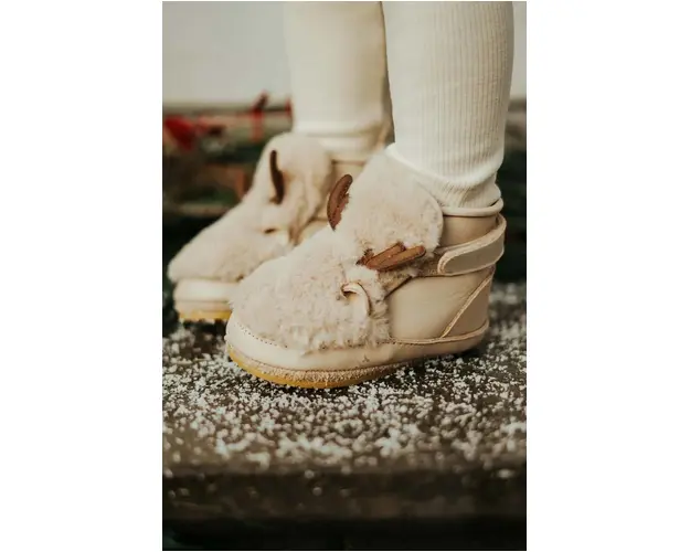 Donsje incaltaminte din piele pentru bebelusi Richy Booties Reindeer culoarea bej, 1033810