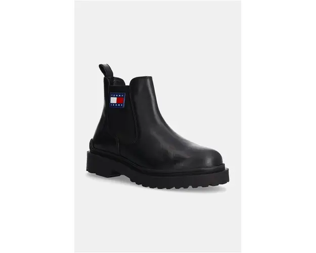 Tommy Jeans ghete chelsea de piele TJM LEATHER CHELSEA BOOT barbati, culoarea negru, EM0EM01448