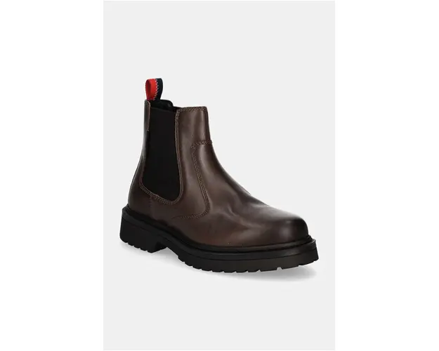 Tommy Jeans ghete chelsea de piele TJM CHELSEA BOOT barbati, culoarea maro, EM0EM01469