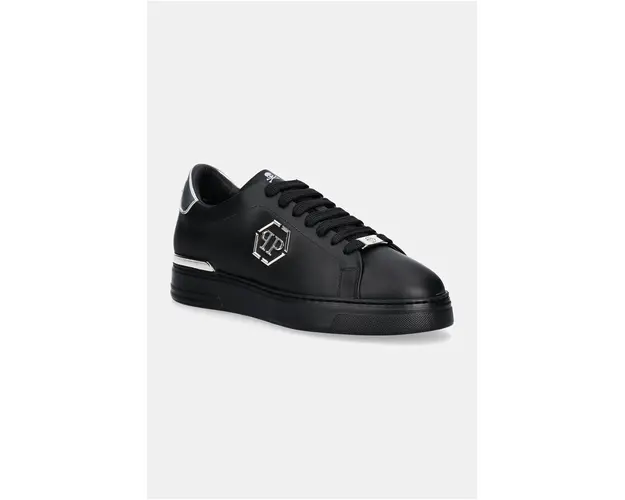 Philipp Plein sneakers din piele Nappa Lo-Top Hexagon culoarea negru, USC0676 PLE075N 0202