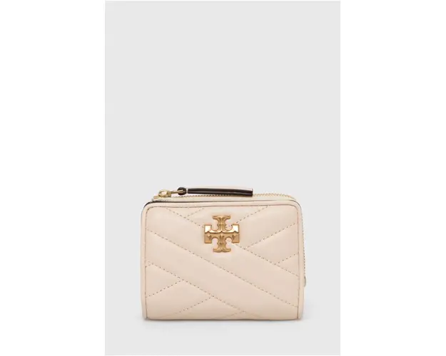 Tory Burch portofel de piele Kira Chevron Bi-Fold femei, culoarea bej, 153121.122