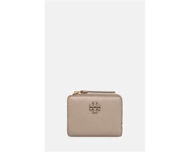 Tory Burch portofel de piele McGraw Bi-Fold femei, culoarea bej, 158904