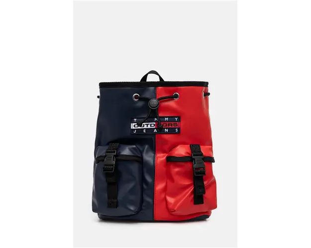 Tommy Jeans rucsac femei, culoarea albastru marin, mic, cu imprimeu, AW0AW16279