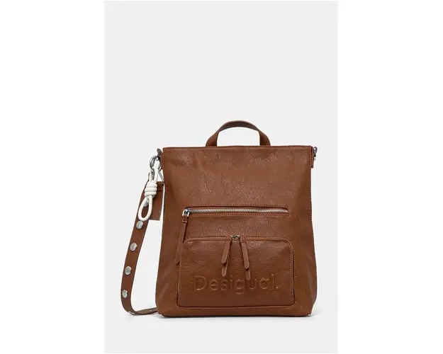 Desigual rucsac HALF LOGO FW24 PRETO femei, culoarea maro, mare, neted, 24WAKP03