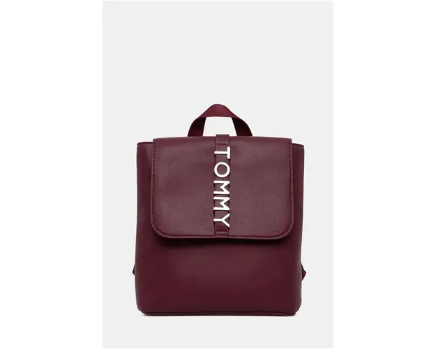 Tommy Jeans rucsac femei, culoarea bordo, mic, cu imprimeu, AW0AW16506