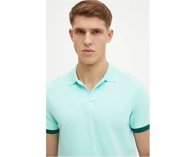 Vilebrequin polo de bumbac PALATIN culoarea turcoaz, neted, PLTAN100