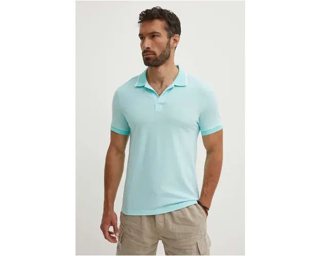 Vilebrequin polo de bumbac PALATIN culoarea turcoaz, neted, PLTAN300