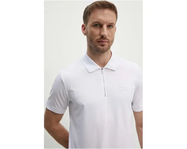 Karl Lagerfeld tricou polo barbati, culoarea alb, neted, 543221.745402