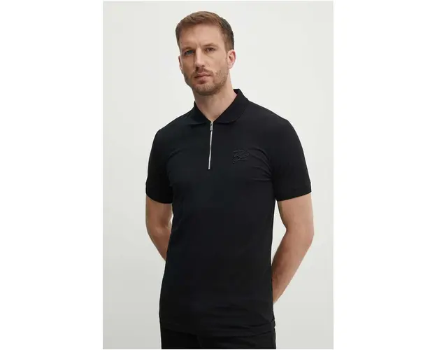 Karl Lagerfeld tricou polo barbati, culoarea negru, neted, 543221.745402