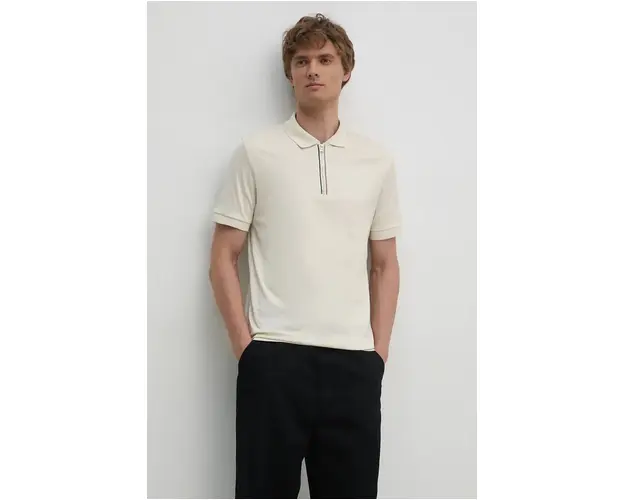 BOSS polo de bumbac culoarea bej, neted, 50521118