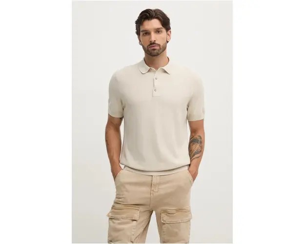 BOSS tricou polo barbati, culoarea bej, neted, 50519615