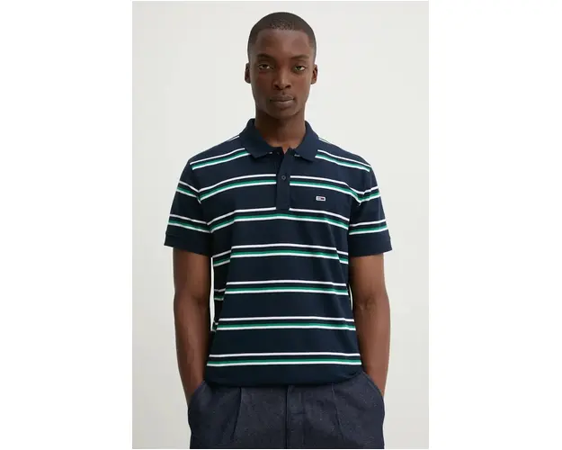 Tommy Jeans polo de bumbac culoarea albastru marin, modelator, DM0DM19502