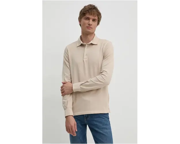 United Colors of Benetton longsleeve barbati, culoarea bej, neted, 3WG9U3026