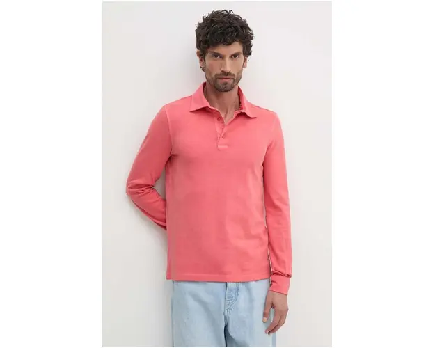 United Colors of Benetton longsleeve barbati, culoarea roz, neted, 3WG9U3026