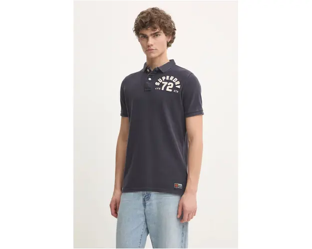 Superdry polo de bumbac culoarea albastru marin, cu imprimeu, M1110396A-98T