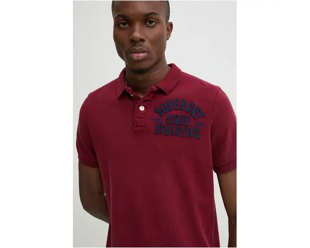 Superdry polo de bumbac culoarea bordo, cu imprimeu, M1110396A-TYP