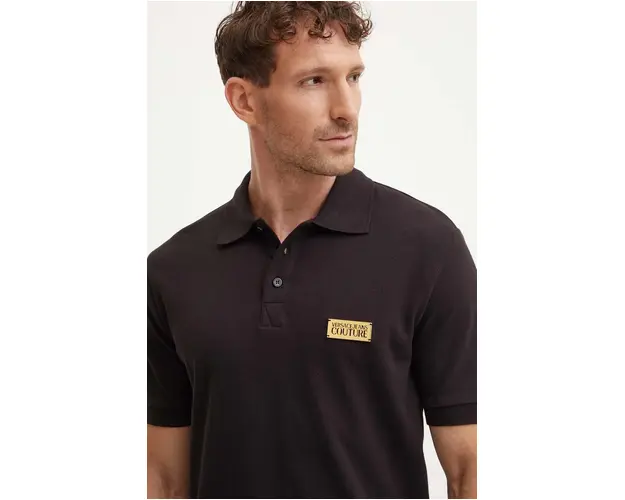 Versace Jeans Couture polo de bumbac culoarea negru, cu imprimeu, 77GAGT08 CJ01T