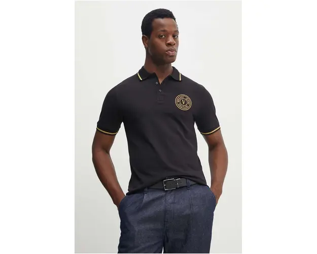 Versace Jeans Couture polo de bumbac culoarea negru, cu imprimeu, 77GAGT00 CJ01T