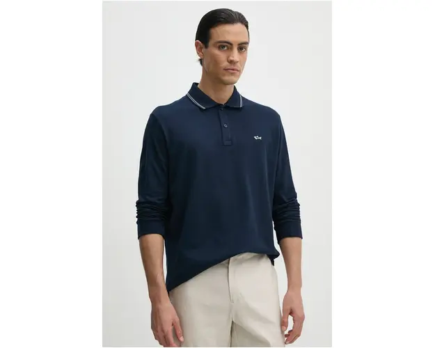 Paul&Shark longsleeve din bumbac culoarea albastru marin, cu imprimeu, 14311717