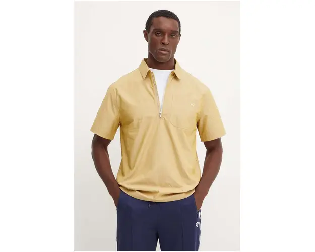 Puma polo de bumbac MMQ culoarea bej, neted, 626642