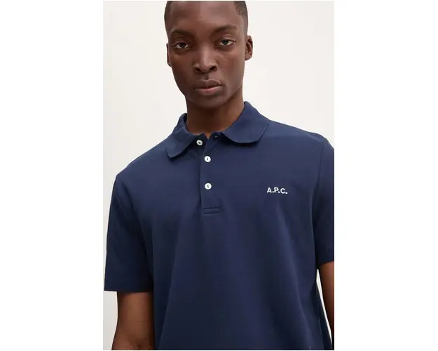 A.P.C. polo de bumbac polo standard GOTS culoarea albastru marin, neted, COGWZ.H26342