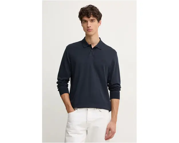 Boss Orange longsleeve din bumbac culoarea albastru marin, neted, 50527525