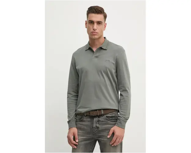 Boss Orange longsleeve din bumbac culoarea gri, neted, 50527525