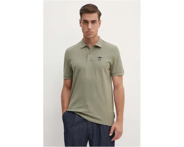 Aeronautica Militare tricou polo barbati, culoarea verde, neted, PO1799P191
