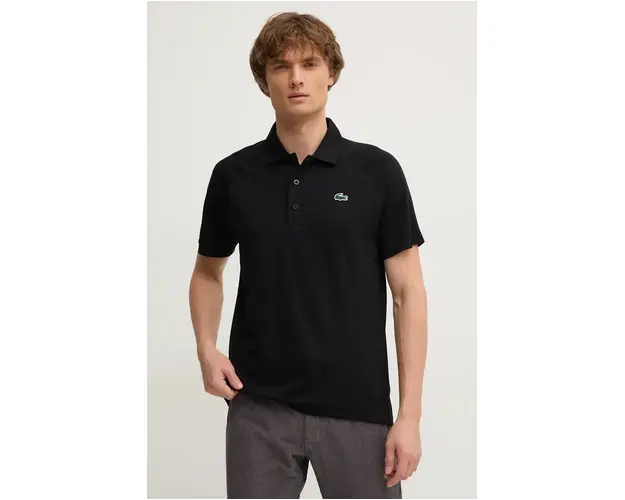 Lacoste tricou polo barbati, culoarea negru, neted, DH3201