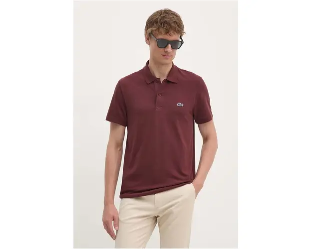 Lacoste tricou polo barbati, culoarea bordo, neted, DH5522