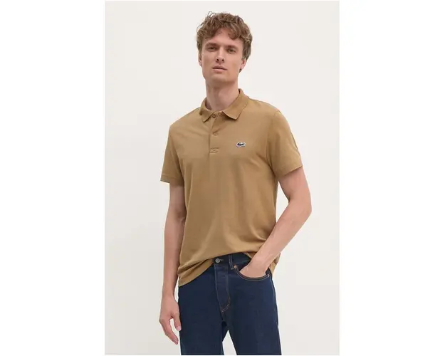 Lacoste tricou polo barbati, culoarea maro, neted, DH5522
