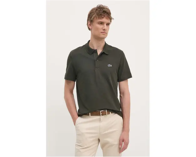 Lacoste tricou polo barbati, culoarea verde, neted, DH5522